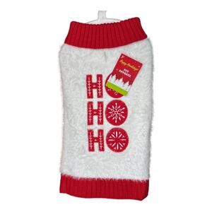 Happy Howlidays New Pet Ho Ho Ho Christmas White Red Sweater Size M up to 15"